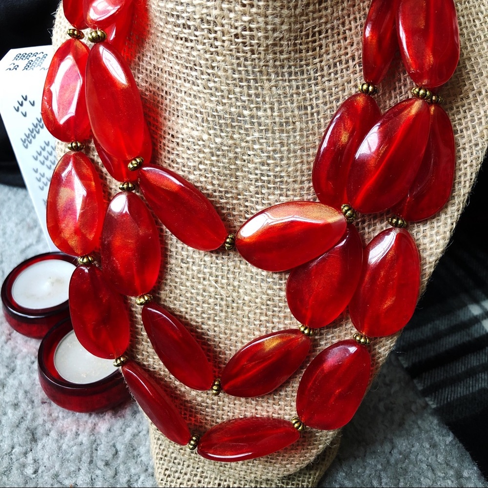 Beautiful Red Stone Three-Layer Statement Necklace - image 3